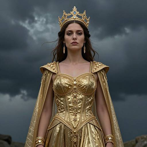 Woman in Golden Ornate Crowned Attire