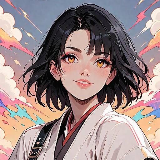 Cartoon Sheena Fujibayashi in Japanese Clothes