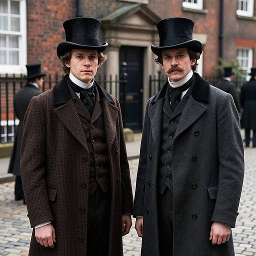 19th Century Men in Cobblestone Street