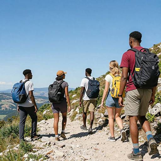 Interracial Couple Hiking Scenic Mountain Trail