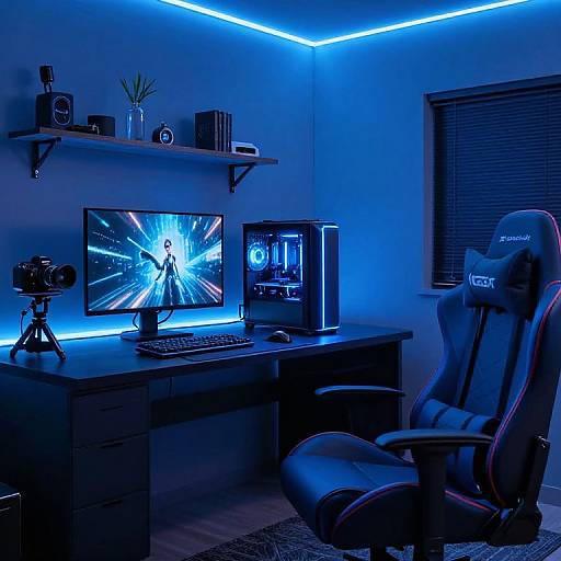 Futuristic Blue Gaming Room Setup