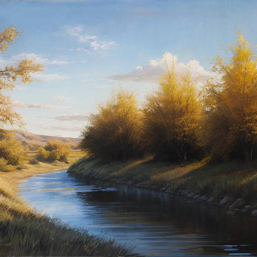 Realistic Riverbank Under Bright Midday Sky
