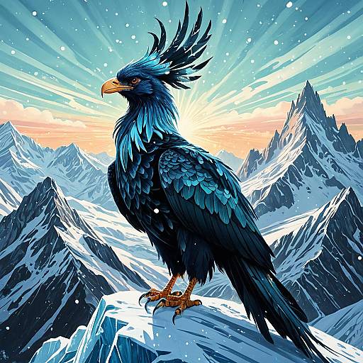 Crystalline Phoenix on Snowy Mountain Peak