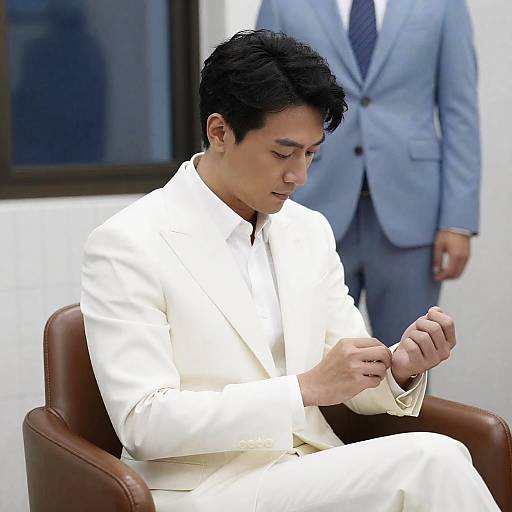 Elegant Asian Man in White Suit