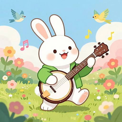Joyful Bunny Playing Banjo Illustration
