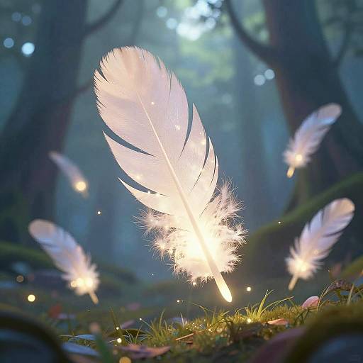 Giant Glowing Feathers in Fantasy Forest