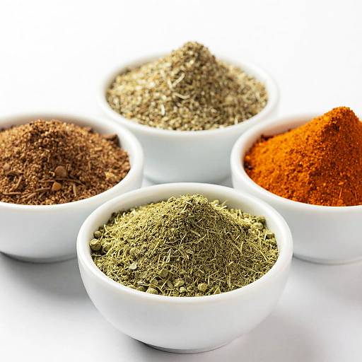 Vibrant Spices in White Bowls