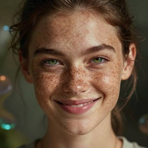 Photorealistic Portrait with Freckles and Green Eyes