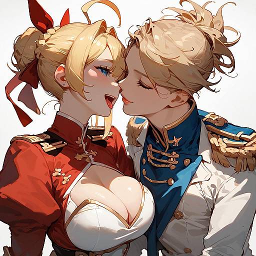 Smug Blonde in Red Military Dress