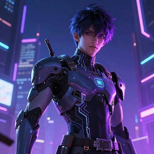 Futuristic Anime Warrior in Neon Metropolis