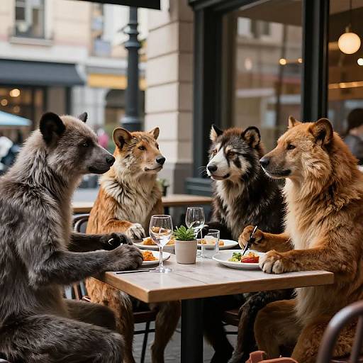 Realistic Anthropomorphic Animals Dining