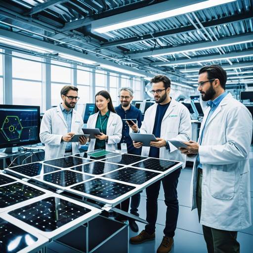 Scientists Analyzing Solar Panels in Modern Lab