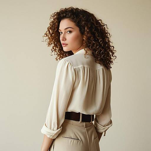 Elegant Curly-Haired Portrait in Warm Tones