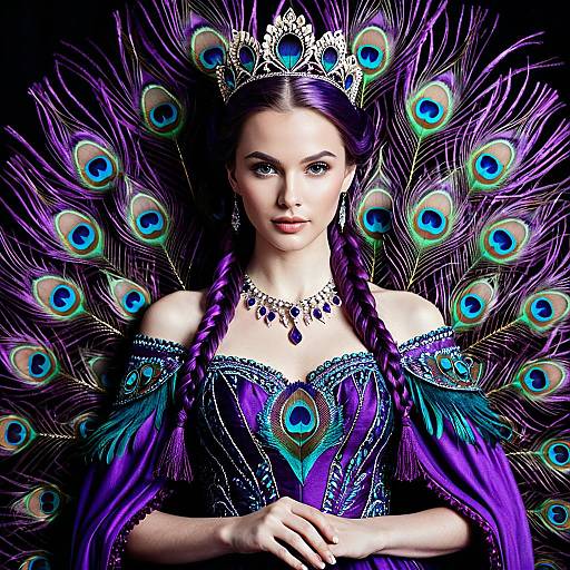 Woman in Purple Peacock Costume with Crown