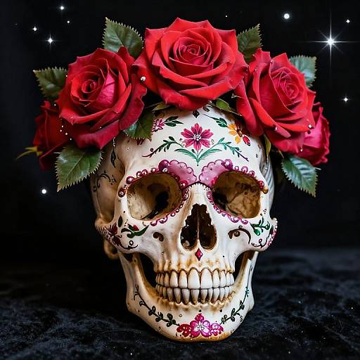 Floral Adorned Skull Under Starlight