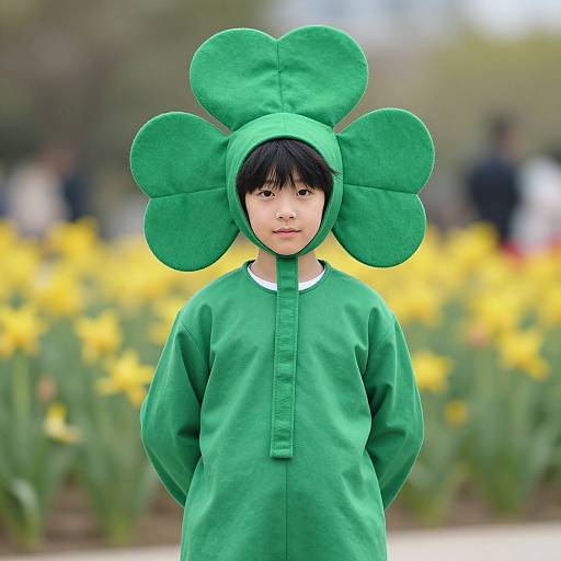 Boy in Clovers Costume Outdoors