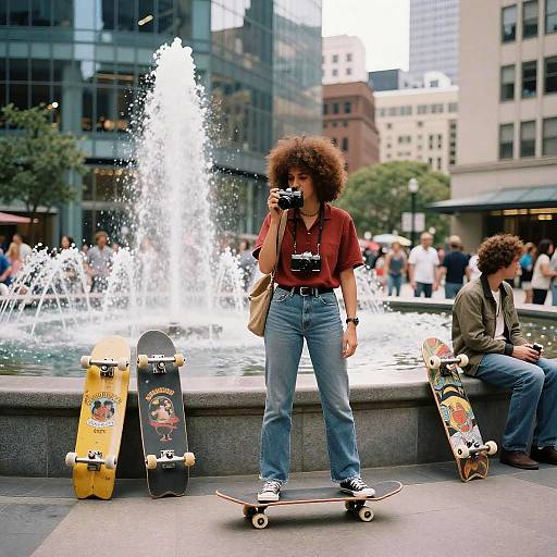 Timeless 80s Skateboards in Modern Plaza