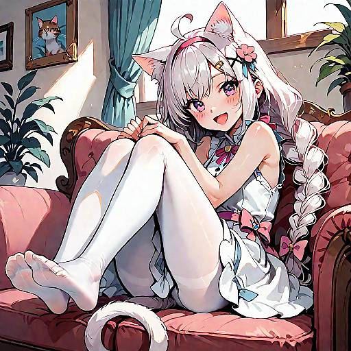 Anime Cat Girl Sitting on Couch