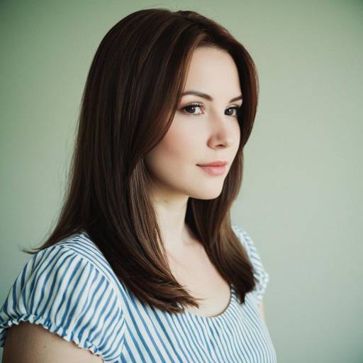 Young Woman with Natural Brown Hair in Striped Dress