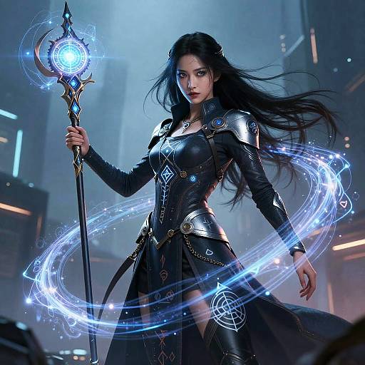 Futuristic Sorceress in Dystopian City