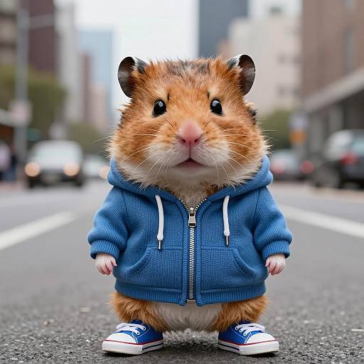 Irritated Hamster in Blue Hoodie