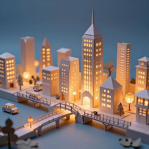 Origami Cityscape at Dusk