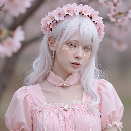 Ethereal Albino Woman in Sakura Elegance