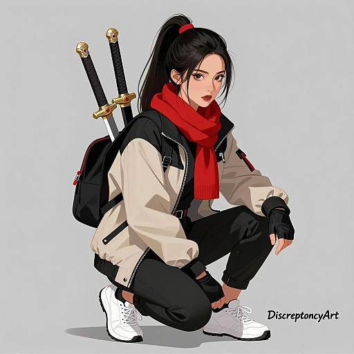 Focused East Asian Warrior Illustration