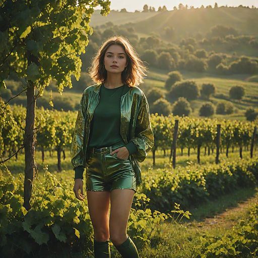 Cinematic Fashion Pose in Vineyard Bliss