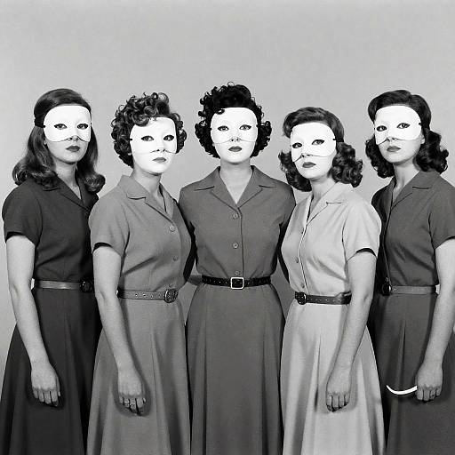 Women in Vintage Dresses with Masks