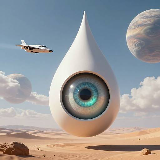 Floating Colossal Eye Structure in Desert