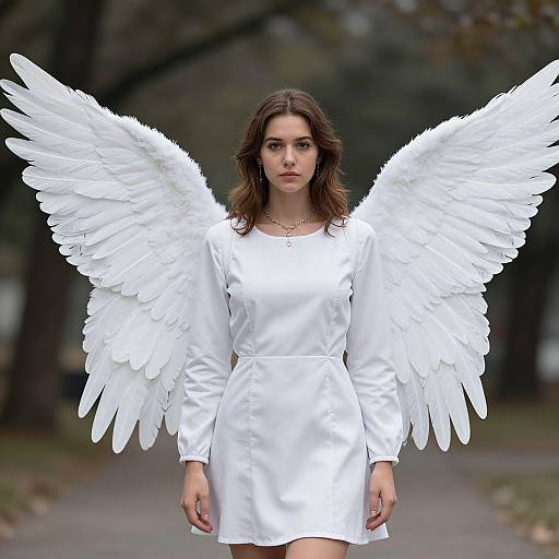 Realistic Angel Girl with White Wings
