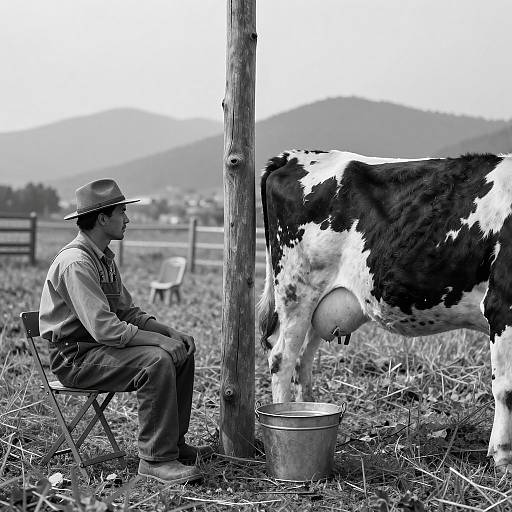 Rural Life: Man and Cow in Harmony