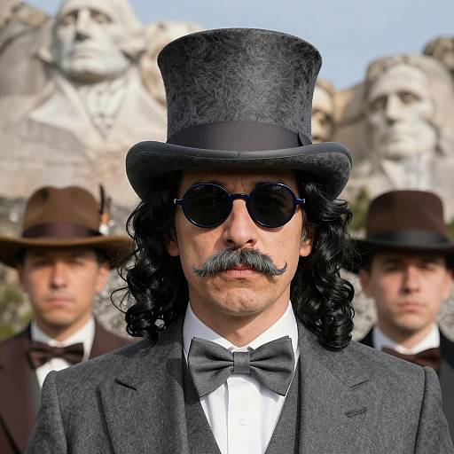 Victorian Man with Top Hat and Mustache at Mount Rushmore