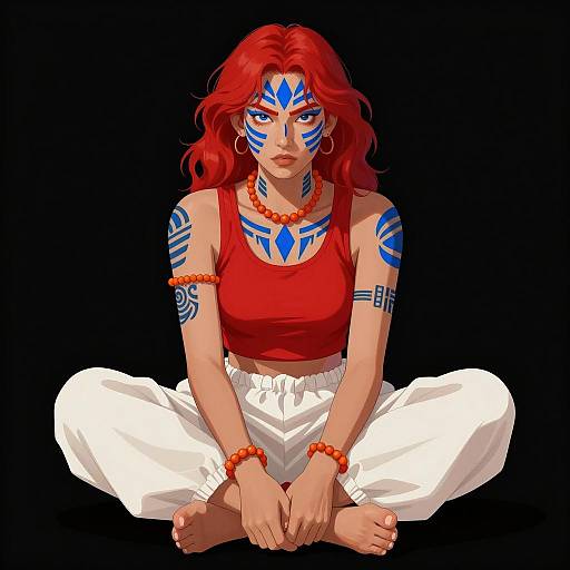 Red-Haired Individual with Tribal Face Paint