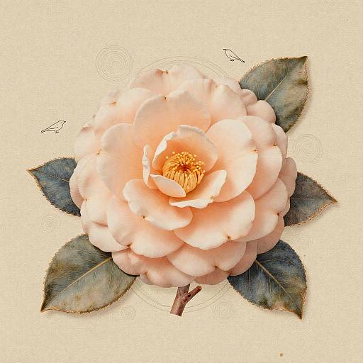 Gentle Apricot Camellia Botanical Print