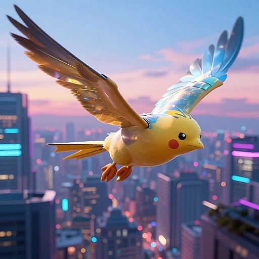 Cyberpunk Pidgeon Over Neon City