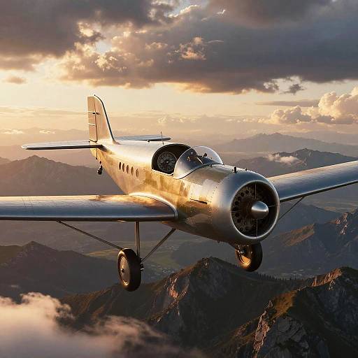 Tintin's Vintage Airplane Over Mountains