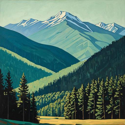 Stylized Mountain Landscape with Forest