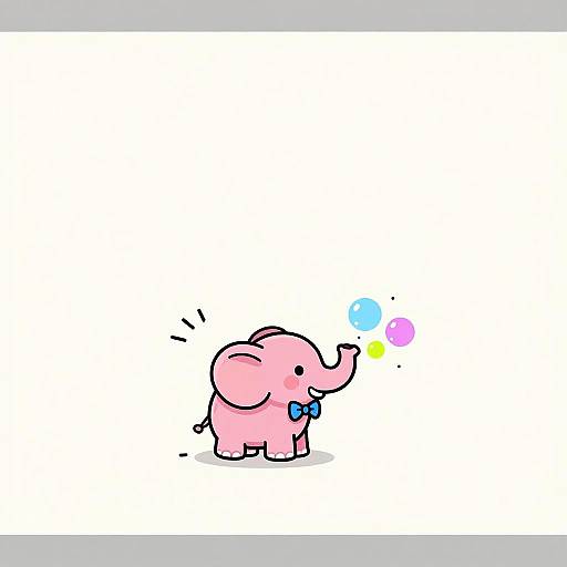 Minimalist Pink Elephant Blowing Bubbles