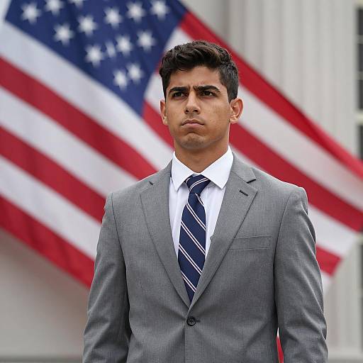 Young Man in Suit with American Flag