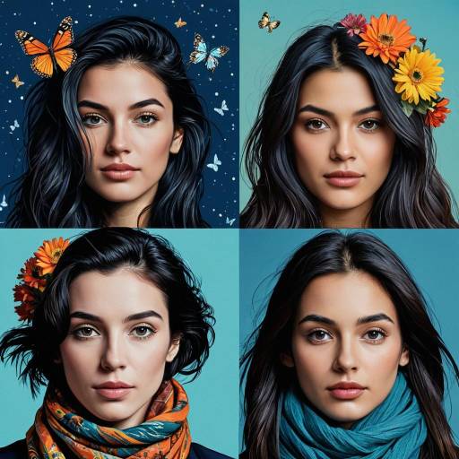 Stylized Collage of Female Portraits with Flowers and Butterflies
