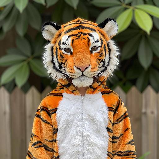 Child in Realistic Tiger Costume Outdoors