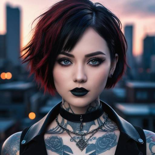 Gothic woman with tattoos and short hair