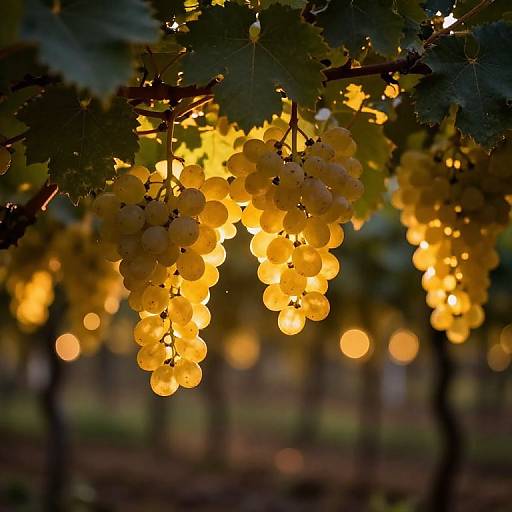 Glowing Golden Grapes in Vineyard