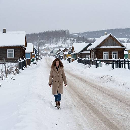 Snowy Northern Village Road Scene