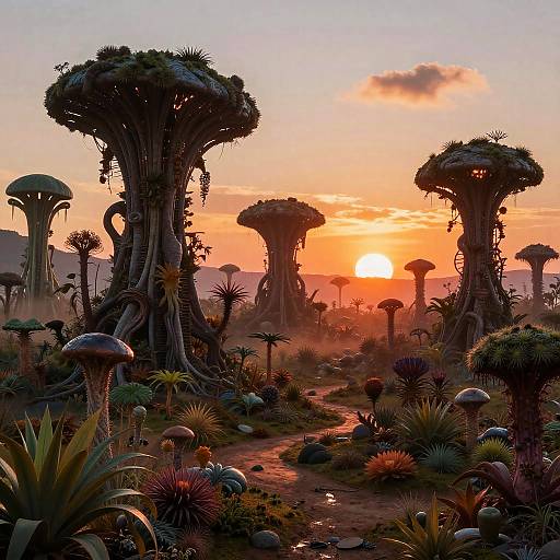 Surreal Alien Landscape at Sunset