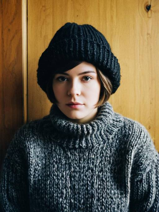 Chic Woman in Chunky Knit Sweater