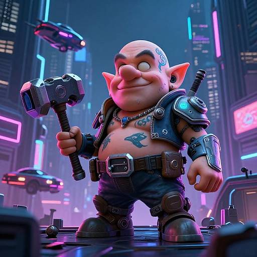 Cyberpunk Dwarf in Neon City