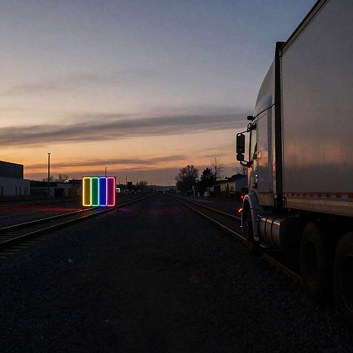 Neon Light Installation by Railway at Dawn